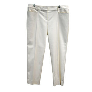 St. John Ponte Knit Pants Size 12 Cream Pintuck Cropped Women’s Stretch Knit